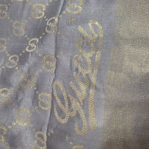 Gucci Gray Gold metallic shine scarf scarves
